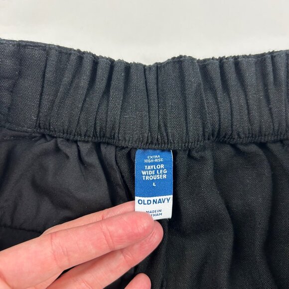 Old Navy Black Linen Blend Taylor High Rise Wide Leg Summer Trouser Pant L - Picture 4 of 7